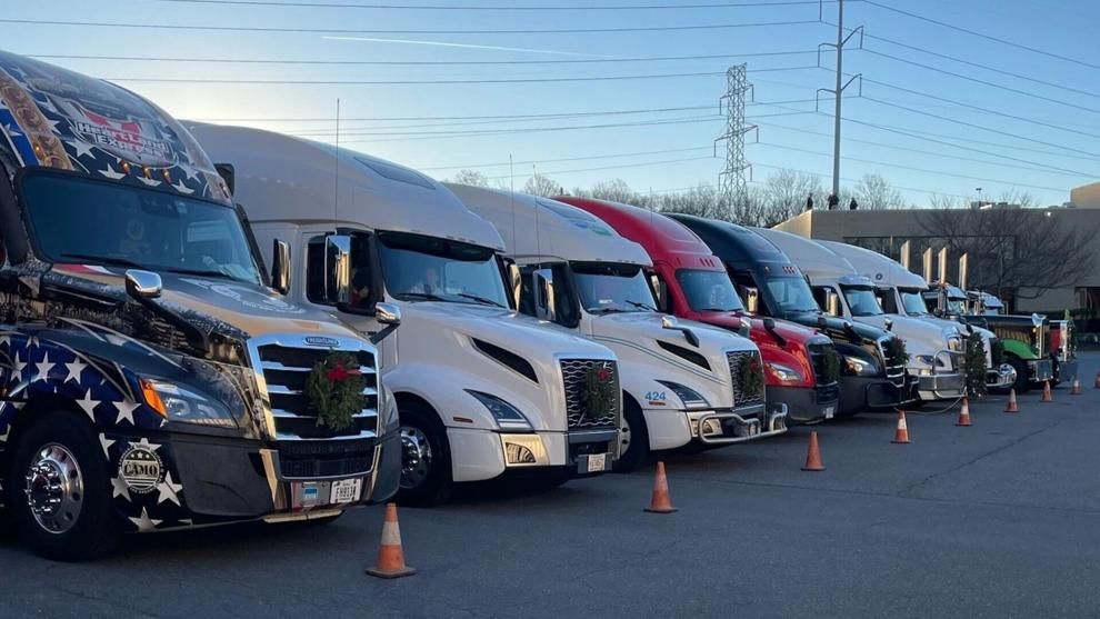 Trucks in a line