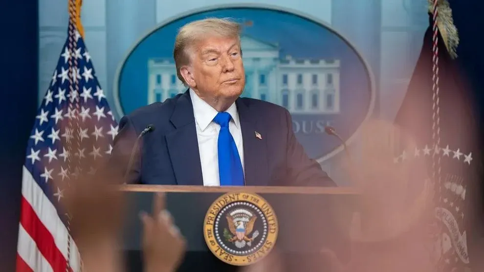 President Donald Trump speaks at a press conference in the James S. Brady Press Briefing Room at the White House