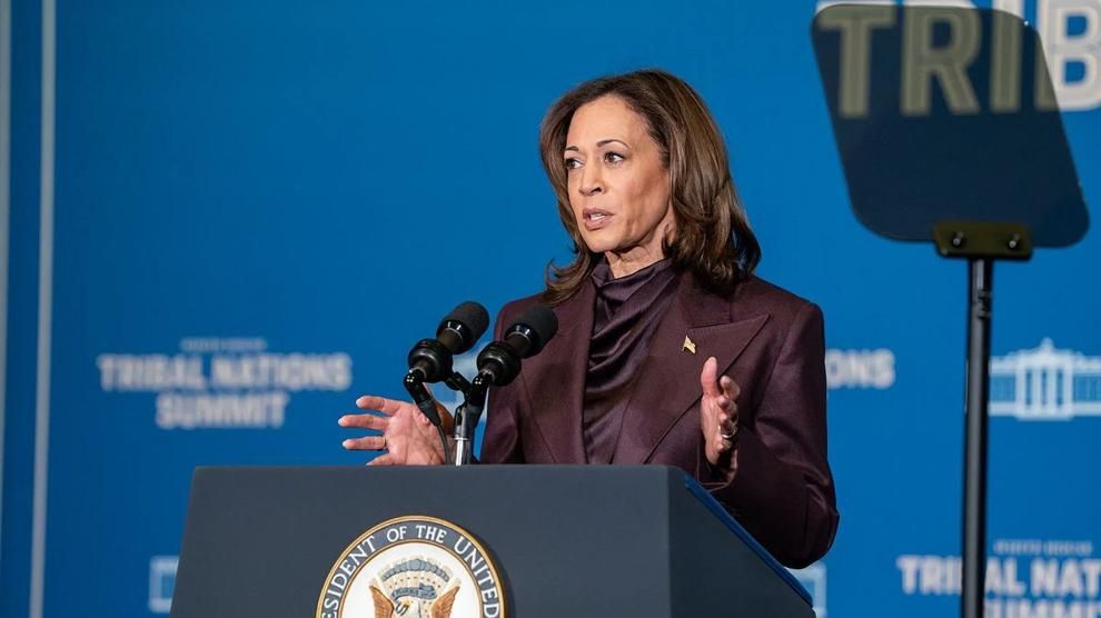 Then Vice President Kamala Harris delivers remarks at the Tribal Nations Summit at the Department of the Interior in Washington, Dec. 9, 2024.