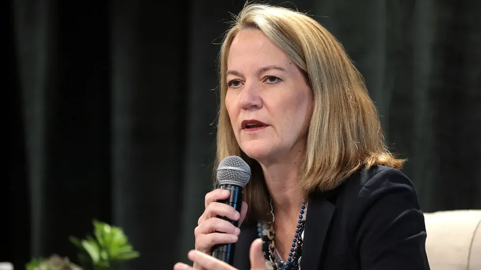 Arizona Attorney General Kris Mayes speaks during a forum in Phoenix, Arizona.
