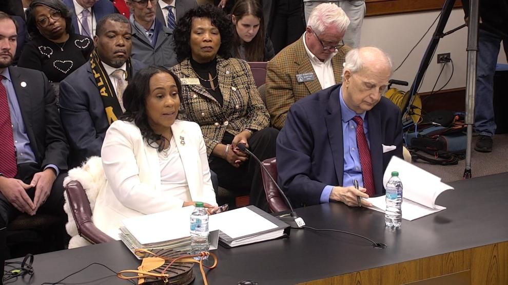 Fulton County District Attorney Fani Willis testifies before the Georgia Senate Special Committee of Investigations on Dec. 17, 2025.