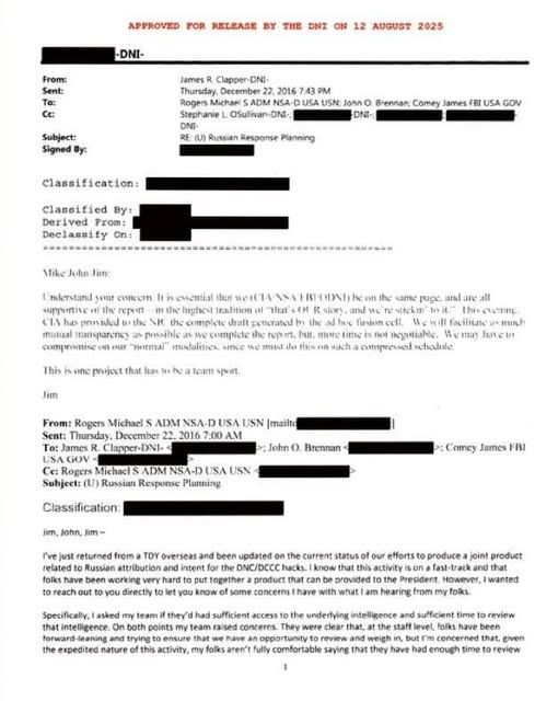 Newly declassified email released by DNI Gabbard