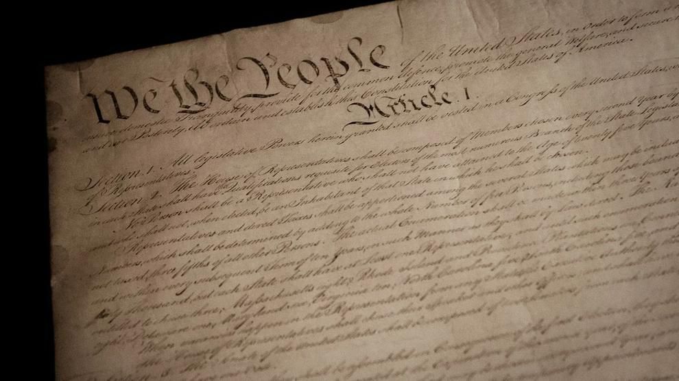 The Declaration of Independence displayed at the National Archives in Washington, D.C.