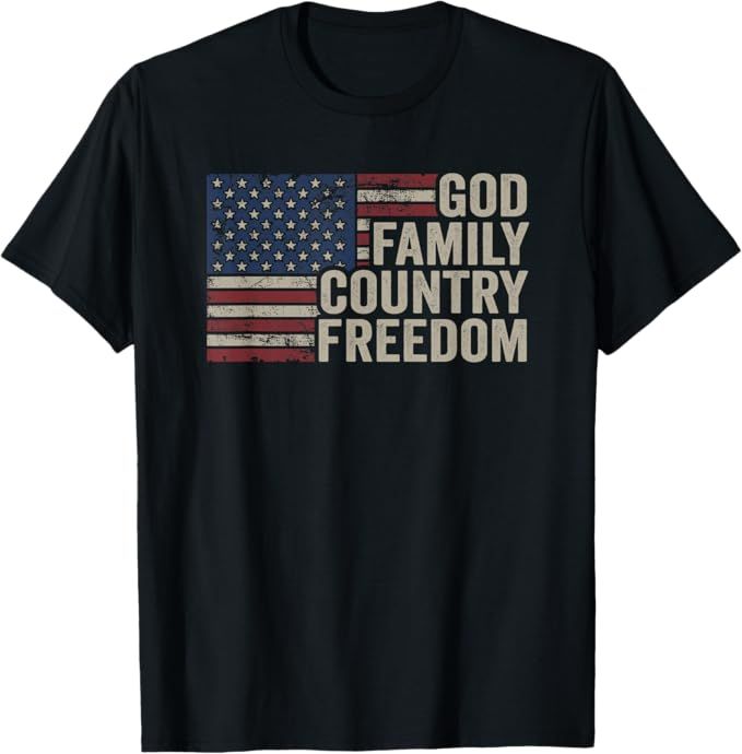 God Family Country Freedom - 4th July USA Flag Christian T-Shirt