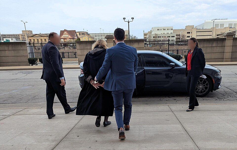 Wisconsin Circuit Court Judge Hannah Dugan being arrested by the FBI in April 2025