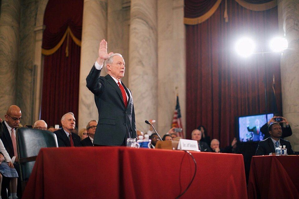 Jeff Sessions being sworn in as Attorney General on January 10, 2017