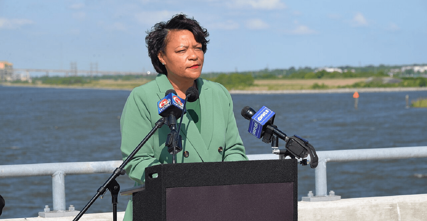 New Orleans Democrat Mayor LaToya Cantrell at a 2022 Press Conference