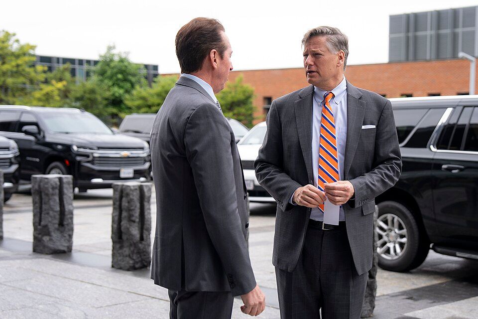 Deputy Secretary of Homeland Security Troy Edgar and Christopher Landau, Deputy Secretary of State at Department of Homeland Security headquarters in Washington, D.C., May 11, 2026. (DHS photo by Mikaela McGee)