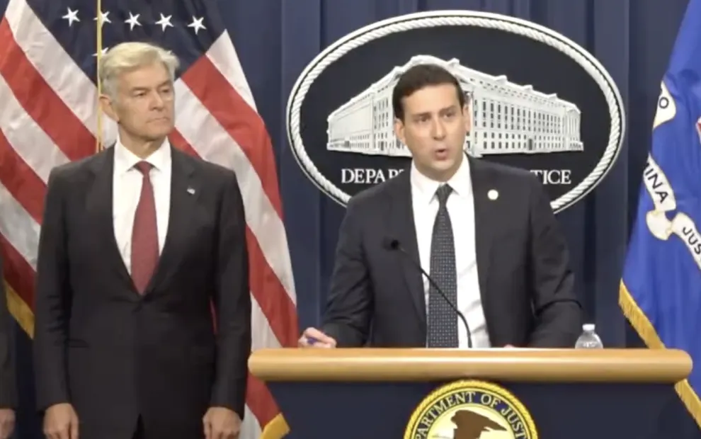 Administrator for the Centers for Medicare & Medicaid Services Dr. Mehmet Oz (left) and Matthew Galeotti, head of the Justice Department’s Criminal Division, speak at a news conference on Monday, June 30, 2025.