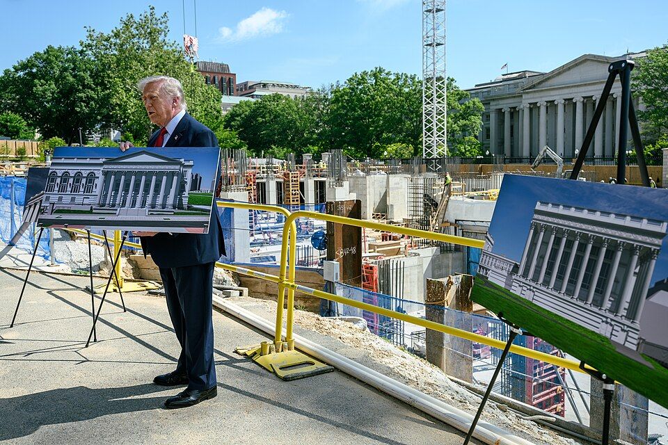 President Trump give media a tour of the ballroom construction site on May 19, 2026
