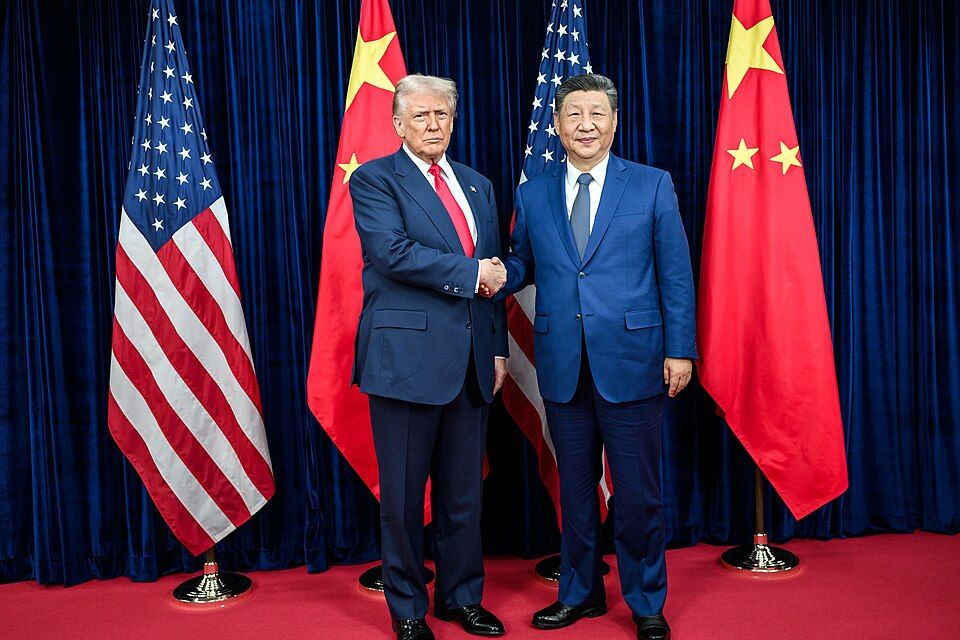 President Trump greeting Xi Jinping before a bilateral meeting at the Gimhae International Airport terminal, Thursday, October 30, 2025, in Busan, South Korea. (Official White House Photo by Daniel Torok)