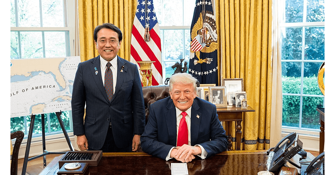 President Donald Trump meets with the Japanese Minister of State for Economic and Fiscal Policy Ryosei Akazawa April, 2025