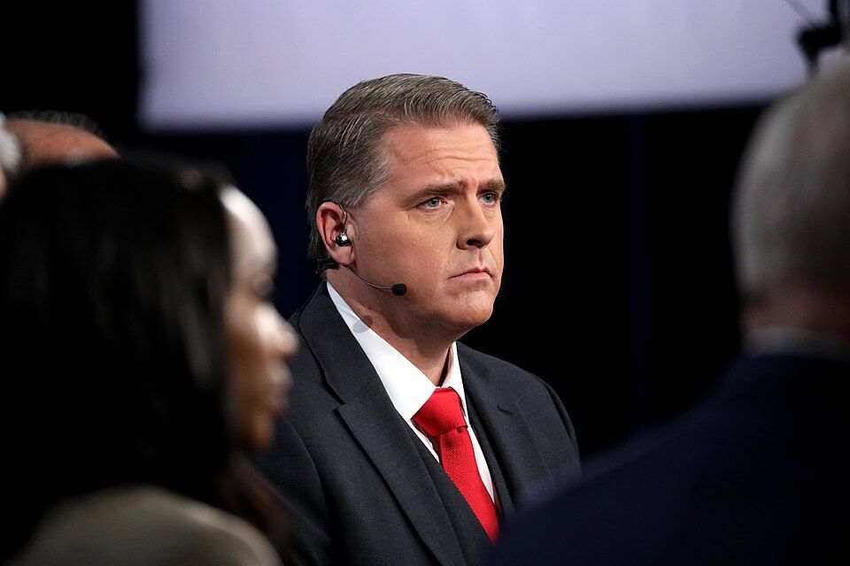 Scott Jennings speaking in the spin room following the CNN Republican Presidential Debate at the Olmsted Center at Drake University in Des Moines, Iowa.