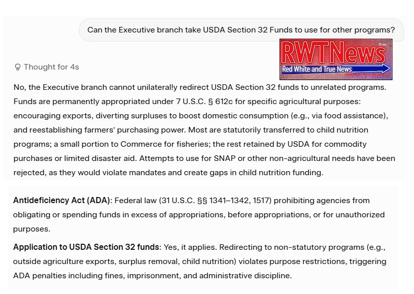 The relevant section of Law that the Trump administration argues does not allow them to use Section 32 funds.