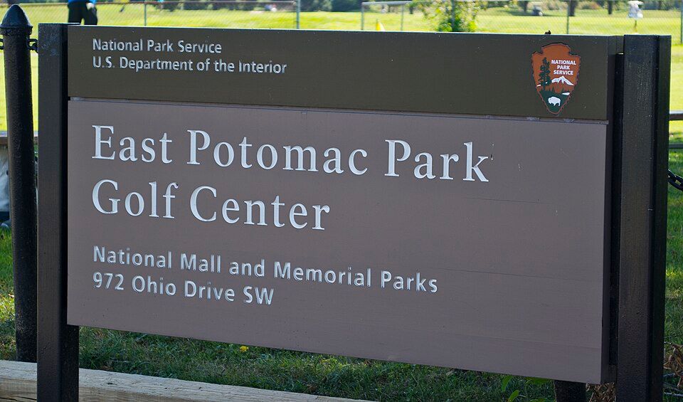 Sign at the East Potomac Golf Course in East Potomac Park in Washington, D.C.