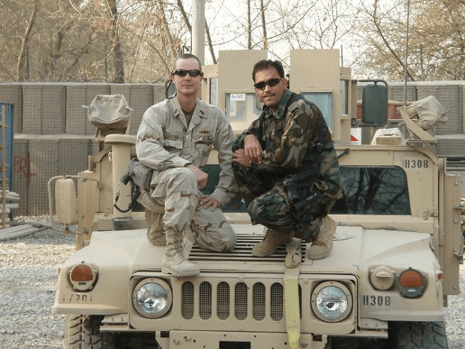 A U.S. Soldier with an Afghan American interpreter in Jalalabad, Afghanistan.