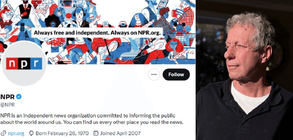 Former NPR Editor Uri Berliner alongside a screenshot of the NPR X page.