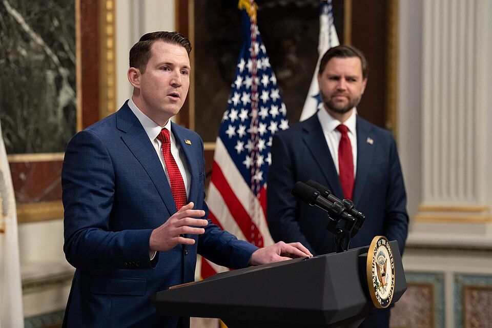 Colin McDonald being sworn in as Assistant Attorney General of the United States by Vice President Vance, April 1 2026. -- Image: The White House