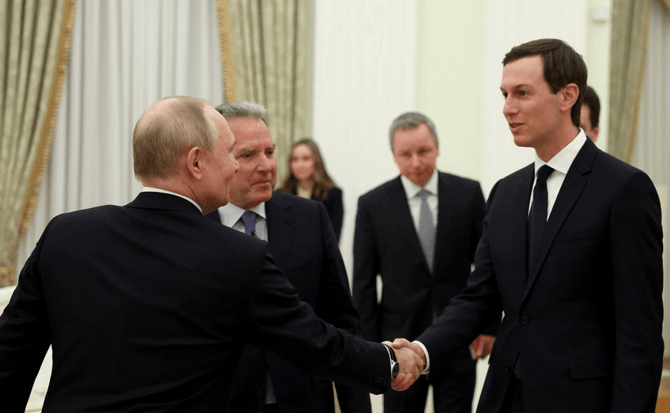 Russian President Vladimir Putin with Steve Witkoff and Jared Kushner during a previous meeting in January, 2026.