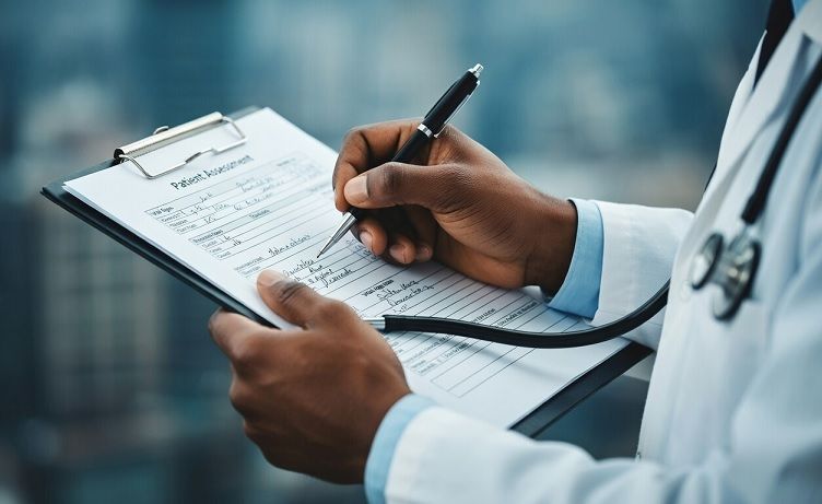 AI generated image of a doctor writing on a clipboard