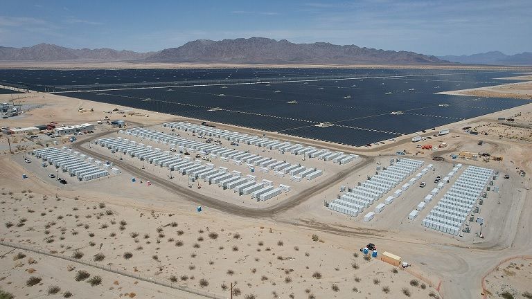 The Desert Sunlight Battery Energy Storage System near Desert Center in Riverside County, California.