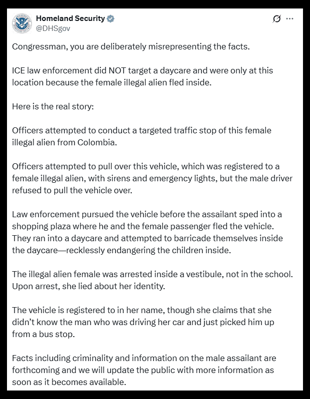 Screenshot of DHS response from X