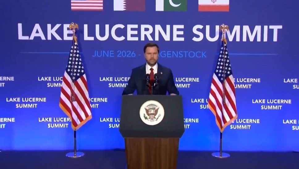 JD Vance delivers remarks from the Lake Lucerne Summit in Switzerland.