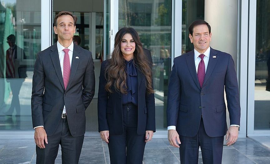 Secretary Marco Rubio arrives at U.S. Embassy Athens with U.S. Ambassador Kimberly Guilfoyle and DCM Josh Huck in Athens, Greece, October 7, 202