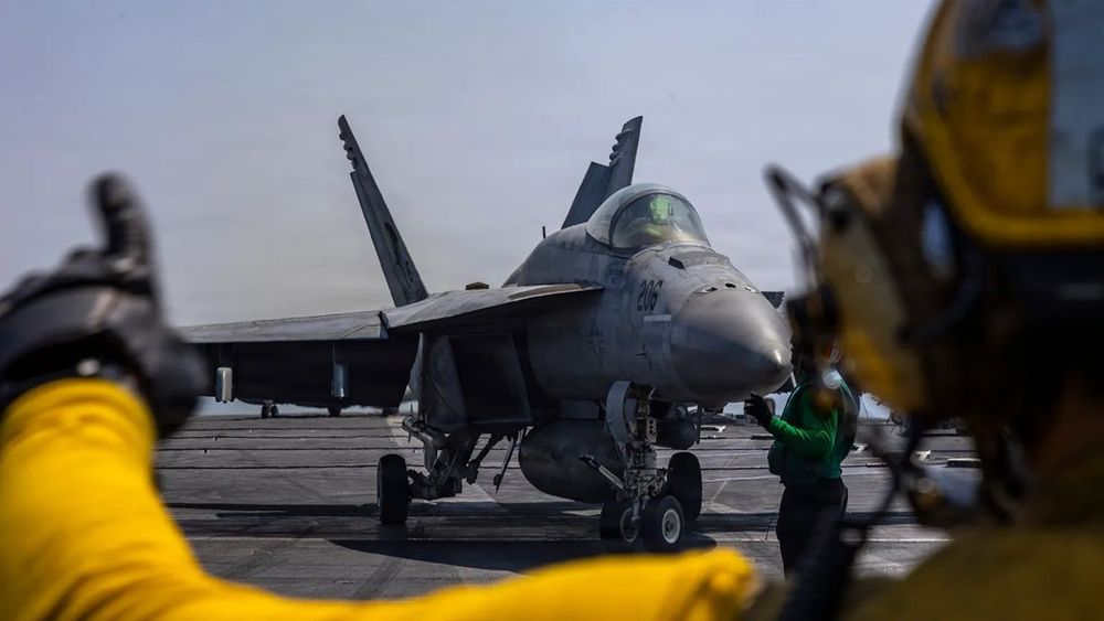 An F/A-18E preparing for launch from the USS Abraham Lincoln on March 6, 2026.