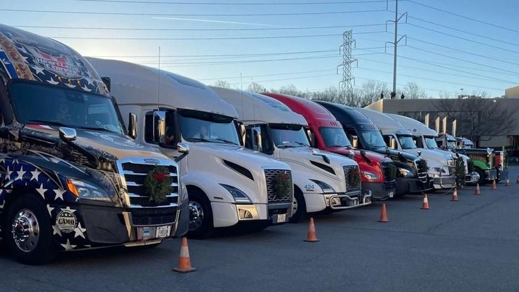 Trucks in a line
