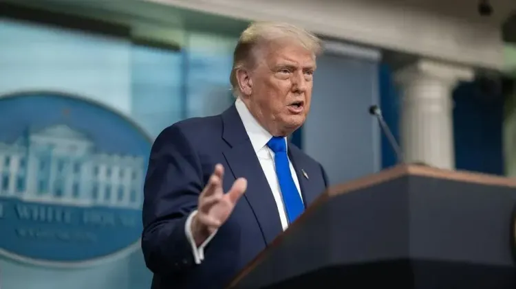 President Donald Trump speaks during a press conference