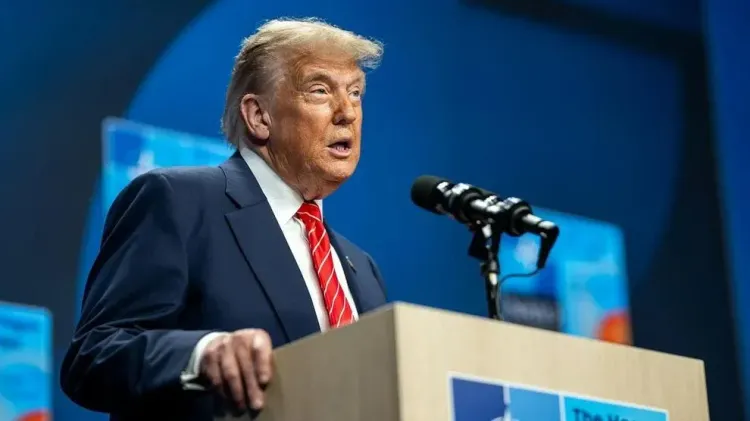 President Donald Trump participates in a press conference during the 2025 NATO Summit at the World Forum on June 25, 2025, in The Hague, Netherlands.