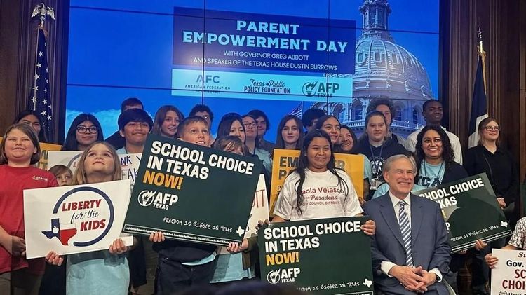 Texas Gov. Greg Abbott meets with children at a Parent Empowerment event in Austin as lawmakers discuss Education Savings Accounts.