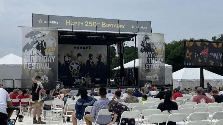 People gather for the U.S. Army's 250th Birthday Celebration during the Army Birthday Festival in Washington, D.C.