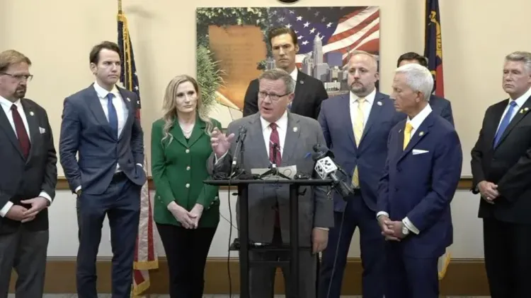 U.S. Rep. Tim Moore, R-N.C., speaks at a news conference in Charlotte, N.C.