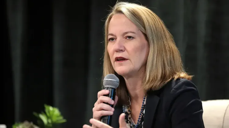 Arizona Attorney General Kris Mayes speaks during a forum in Phoenix, Arizona.