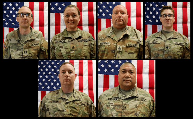 Maj. Jeffrey R. O’Brien, Chief Warrant Officer 3 Robert M. Marzan, Capt. Cody A. Khork, Sgt. 1st Class Nicole M. Amor, Sgt. 1st Class Noah L. Tietjens and Sgt. Declan J. Coady.