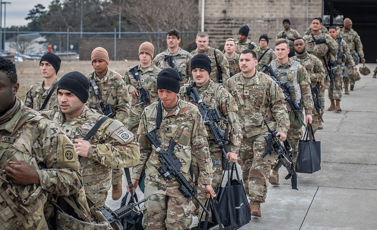 U.S. 82nd Airborne Division and 18th Airborne Corps seen boarding a C-17 Globemaster in February, 2022