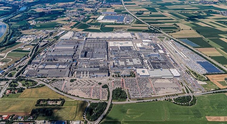 An aerial overview shot of the BMW Group Plant in Dingolfing.