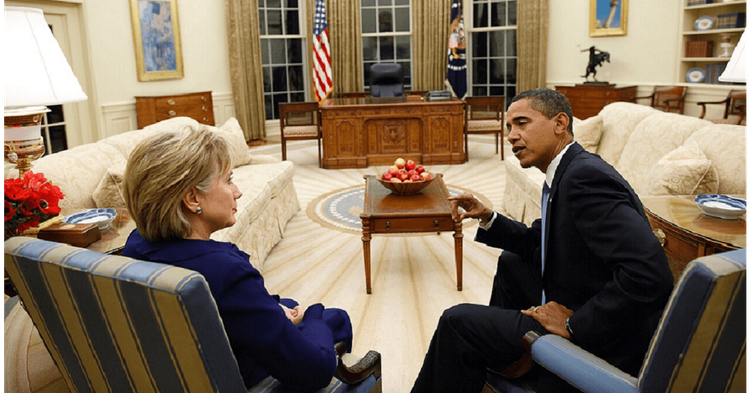 President Barack Obama meets with Secretary of State Hillary Clinton in the Oval Office