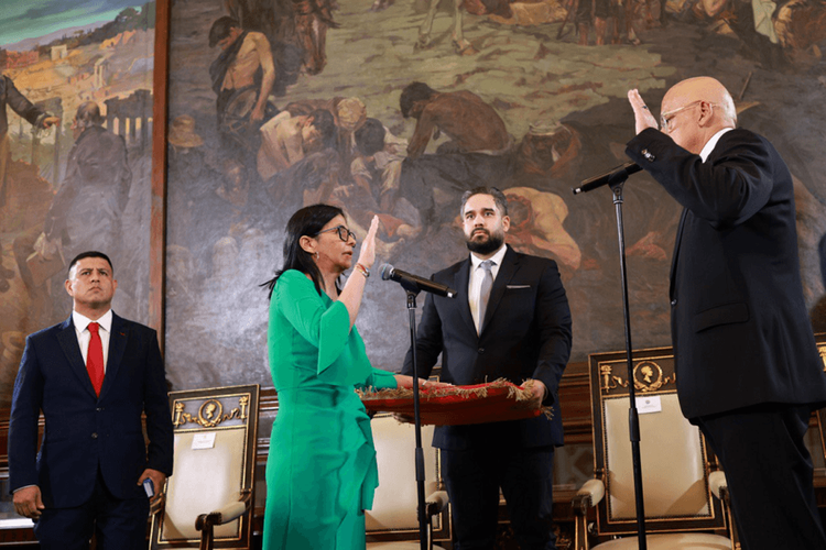 Delcy Rodríguez is sworn in as acting President of Venezuela after Maduro's ouster.