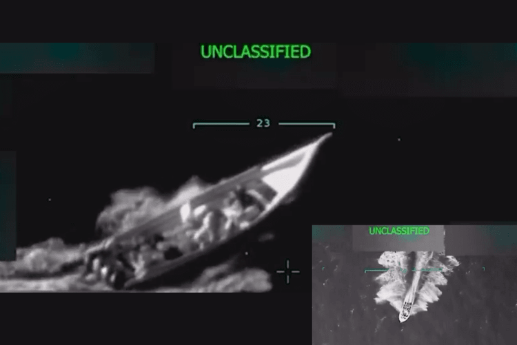 Night vision view of boat under way