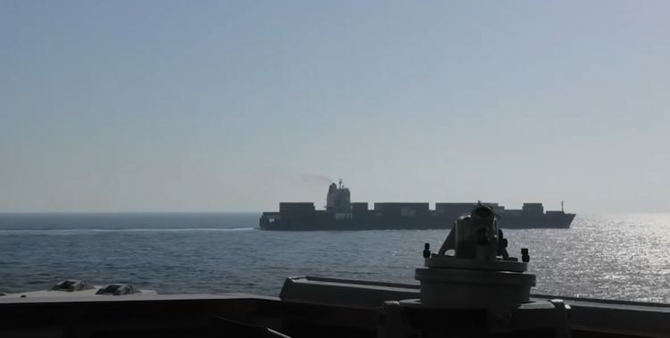 Guided-missile destroyer USS Spruance (DDG 111) intercepting the M/V Touska as it transited the north Arabian Sea.