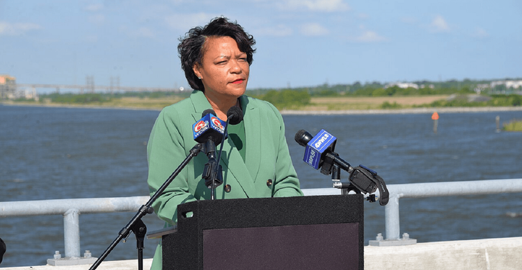 New Orleans Democrat Mayor LaToya Cantrell at a 2022 Press Conference