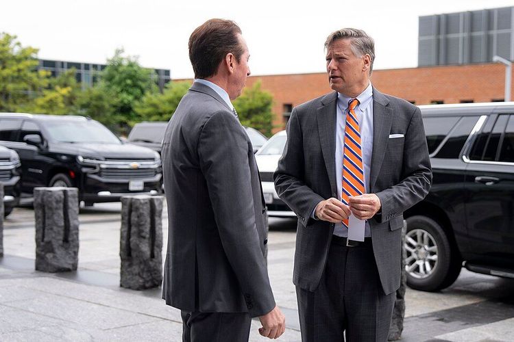 Deputy Secretary of Homeland Security Troy Edgar and Christopher Landau, Deputy Secretary of State at Department of Homeland Security headquarters in Washington, D.C., May 11, 2026. (DHS photo by Mikaela McGee)