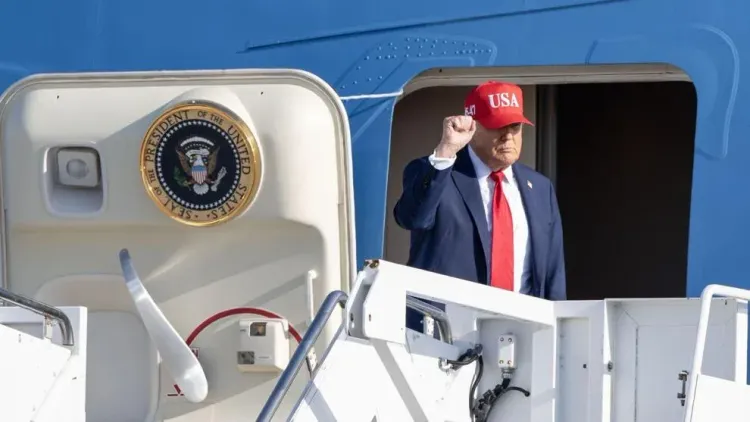 President Donald. J. Trump exits Air Force 1 during his first official visit to Iowa as the 47th President of the United States, July 3, 2025, at the 132d Wing in Des Moines, Iowa.