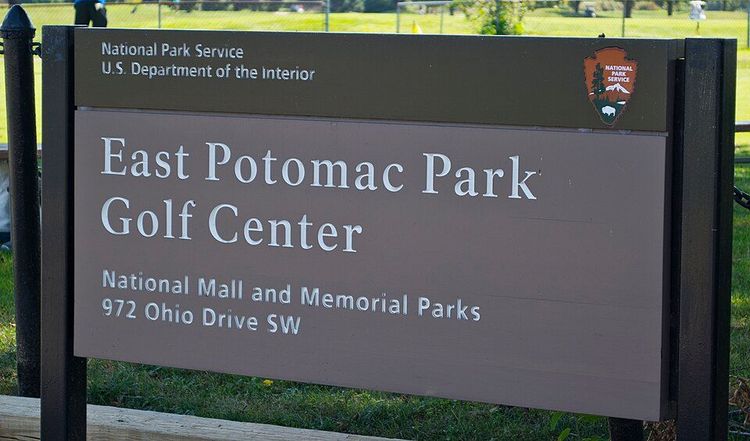 Sign at the East Potomac Golf Course in East Potomac Park in Washington, D.C.