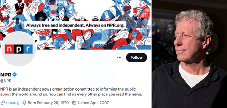 Former NPR Editor Uri Berliner alongside a screenshot of the NPR X page.