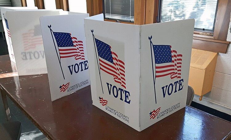Voting carrels, used for people who must sit at a table when filling out their ballot. -- Image: Tim Evanson