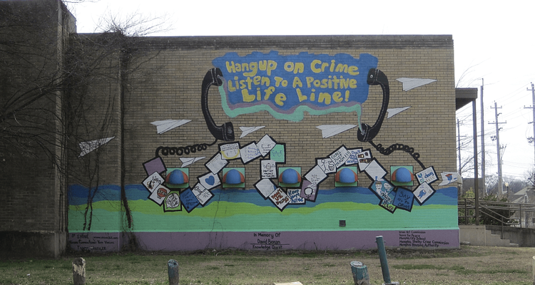 An anti-crime mural seen on a building in Memphis.